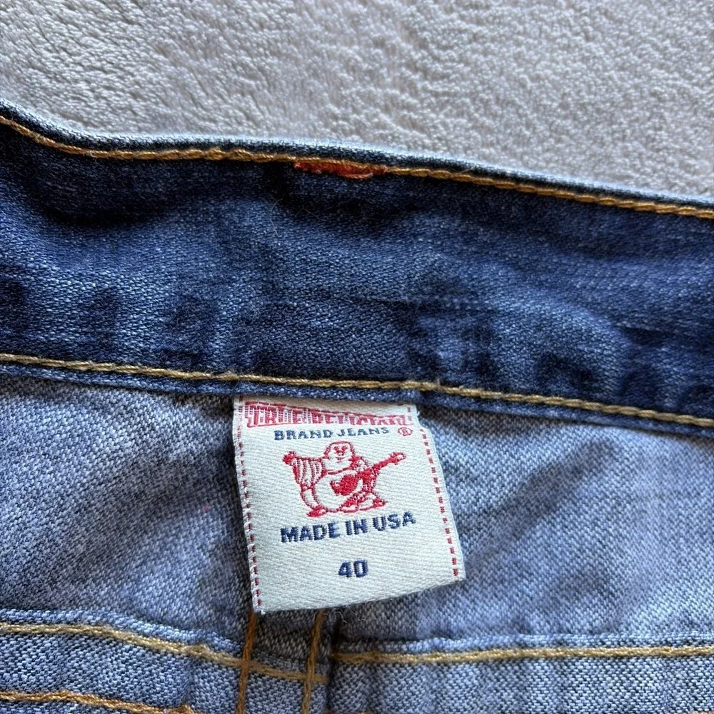 VTG True Religion Jeans Mens 40x30 Blue Ricky Stitch Flap Y2K USA